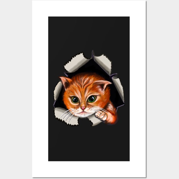 Cat peekaboo 2 - cute stowaway kitten playing peekaboo from a rip torn hole! For those who love Cute cats Wall Art by Artonmytee